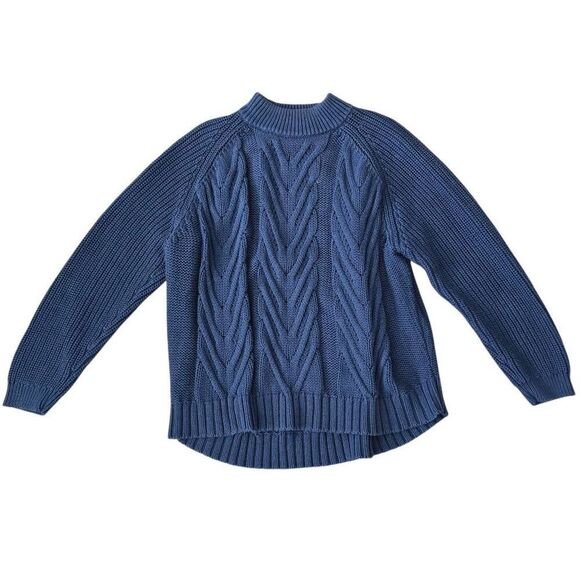J. Crew Sweater Women's Large Blue Cable Knit Mock Neck Winter Thermal Pullover - Picture 1 of 6